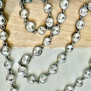 Chico’s Brulee’ Clear Crystal Bezel-Set Silver Tone Long  Necklace